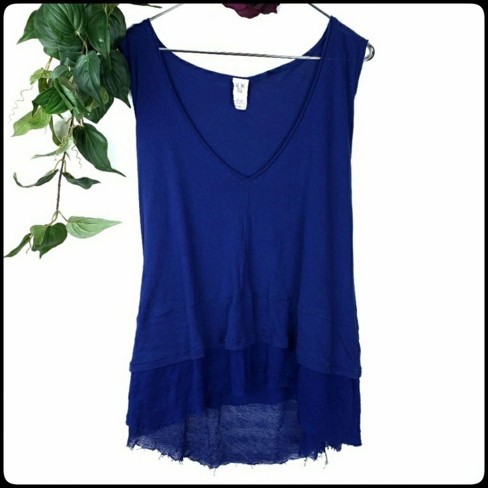 NWT new Free People Peachy Royal blue Raw Edge High Low Top Sz S